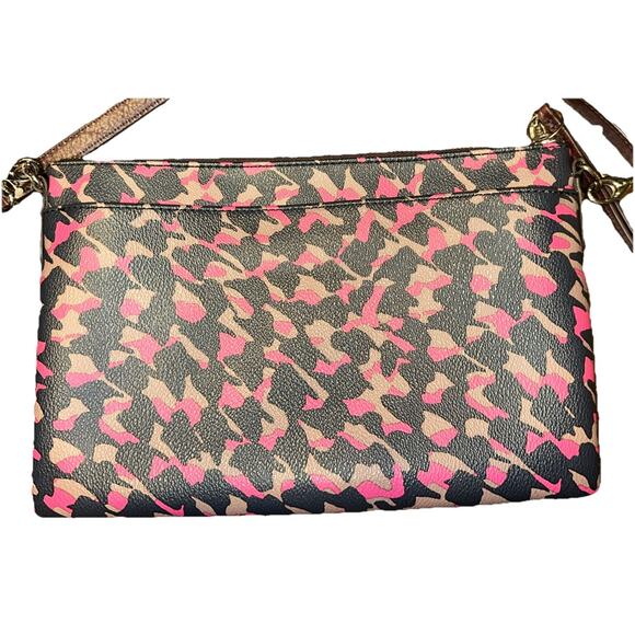 Fossil Black Pink And Tan Clutch Crossbody Handbag Leather 11x7 Inch - Picture 3 of 16